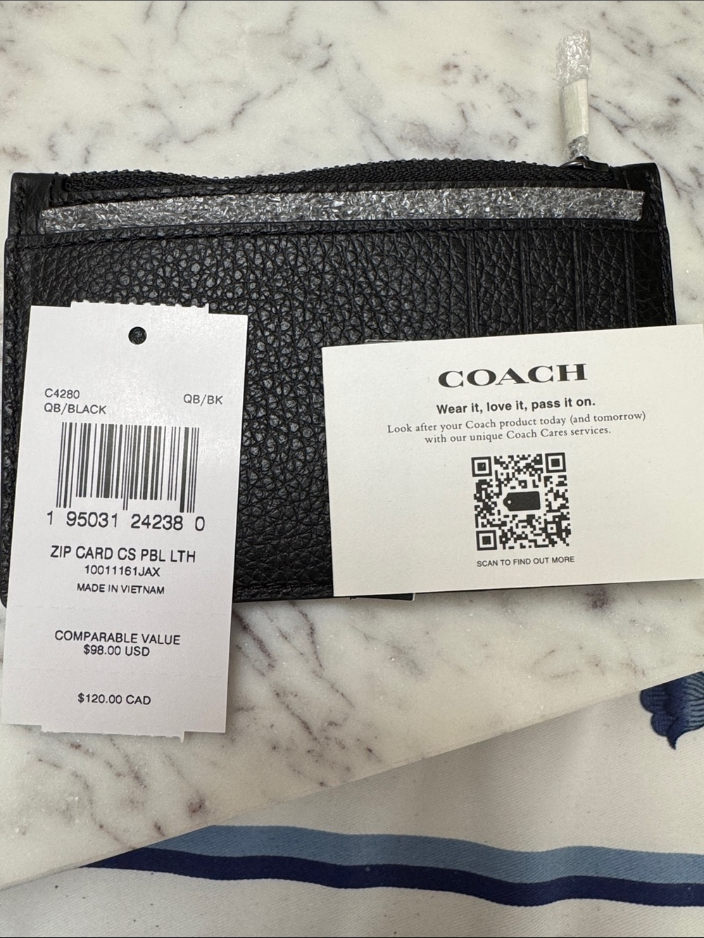 Coach Black Pebbled Leather Card Holder with Embossed Logo - Picture 8 of 8